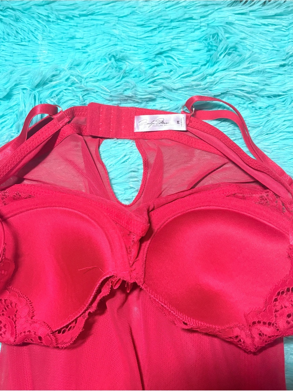 Marilyn Monroe Red Lace Babydoll Nightgown Push-Up Sleepwear Size M - Picture 3 of 3